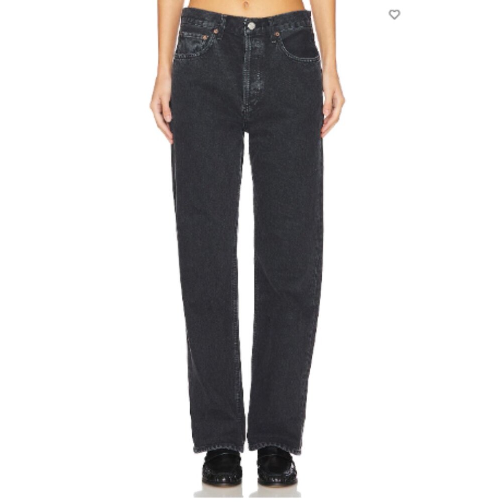 Agolde Fran Low Slung Straight Jeans in Black Tea Black Wash Button Fly Sz. 32
